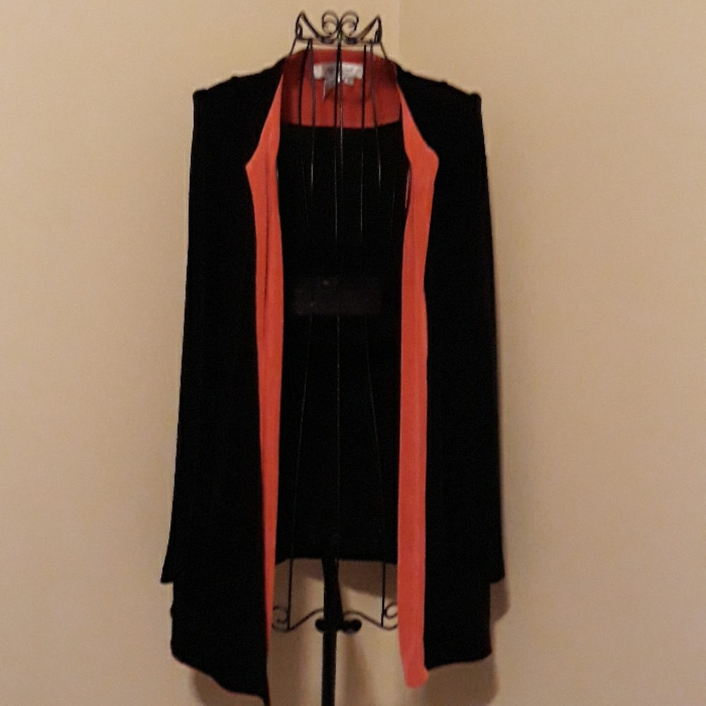 Beautiful Black & Coral Stretchy Cardigan - Picture 2 of 6